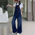 thumbnail image 5 of Teen Girls Denim Overalls Loose Fit Stretchy Baggy Overall Bib Wide Leg Casual Jean Jumpsuits with Pockets(Color:Blue,Size:8-9 Years), 5 of 6
