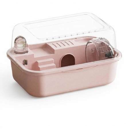 Tnarru Transparent Hamster Cage Villa, Chew-Proof, Silent Wheel Sakura Pink