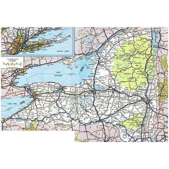 Iconic Arts Laminated 34x24 Poster: Road Map - Large Detailed Roads and Highways map of New York State with All Cities NYmap.net Maps of