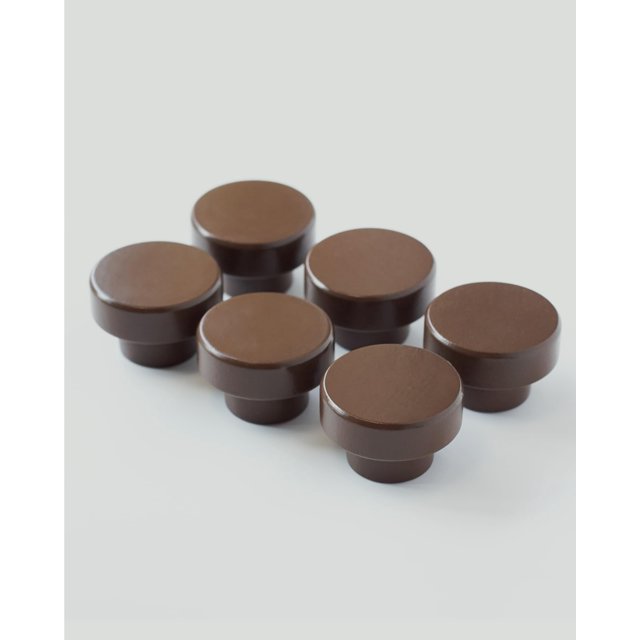Elegantes pomos de madera para armarios y cajones - Paquete de 6 - 40 mm / 1-9/16"" - Acabado marrón natural - Ideal para muebles de cocina y bricolaje