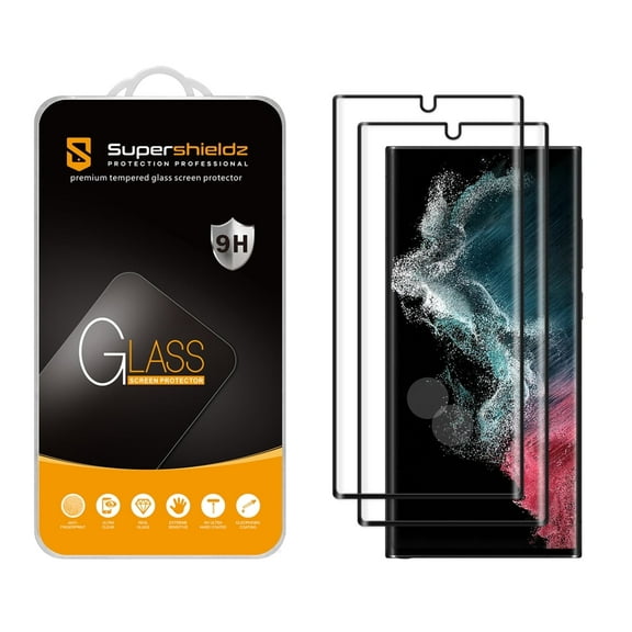 (2 Pack) Supershieldz Designed for Samsung (Galaxy S22 Ultra 5G) Tempered Glass Screen Protector, (Full Cover) (3D Curved Glass) Anti Scratch, Bubble Free (Black)
