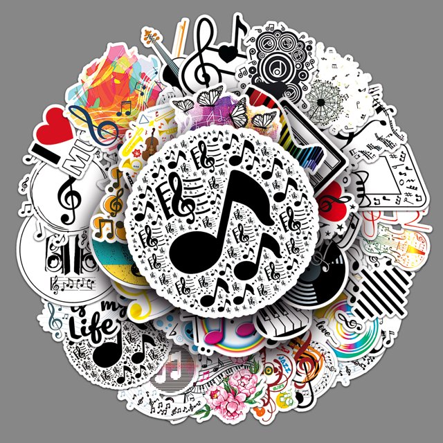 50 Uds pegatinas musicales para botellas de agua pegatinas de notas musicales de vinilo para niños pegatinas musicales impermeables para guitarra portátil