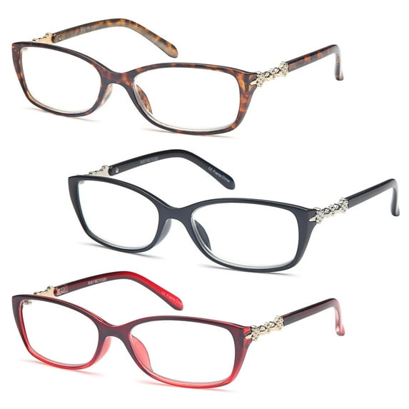 GAMMA RAY READERS Multiple Pairs of Metallic Accent Readers Quality Spring Non-Hinge Reading Glasses