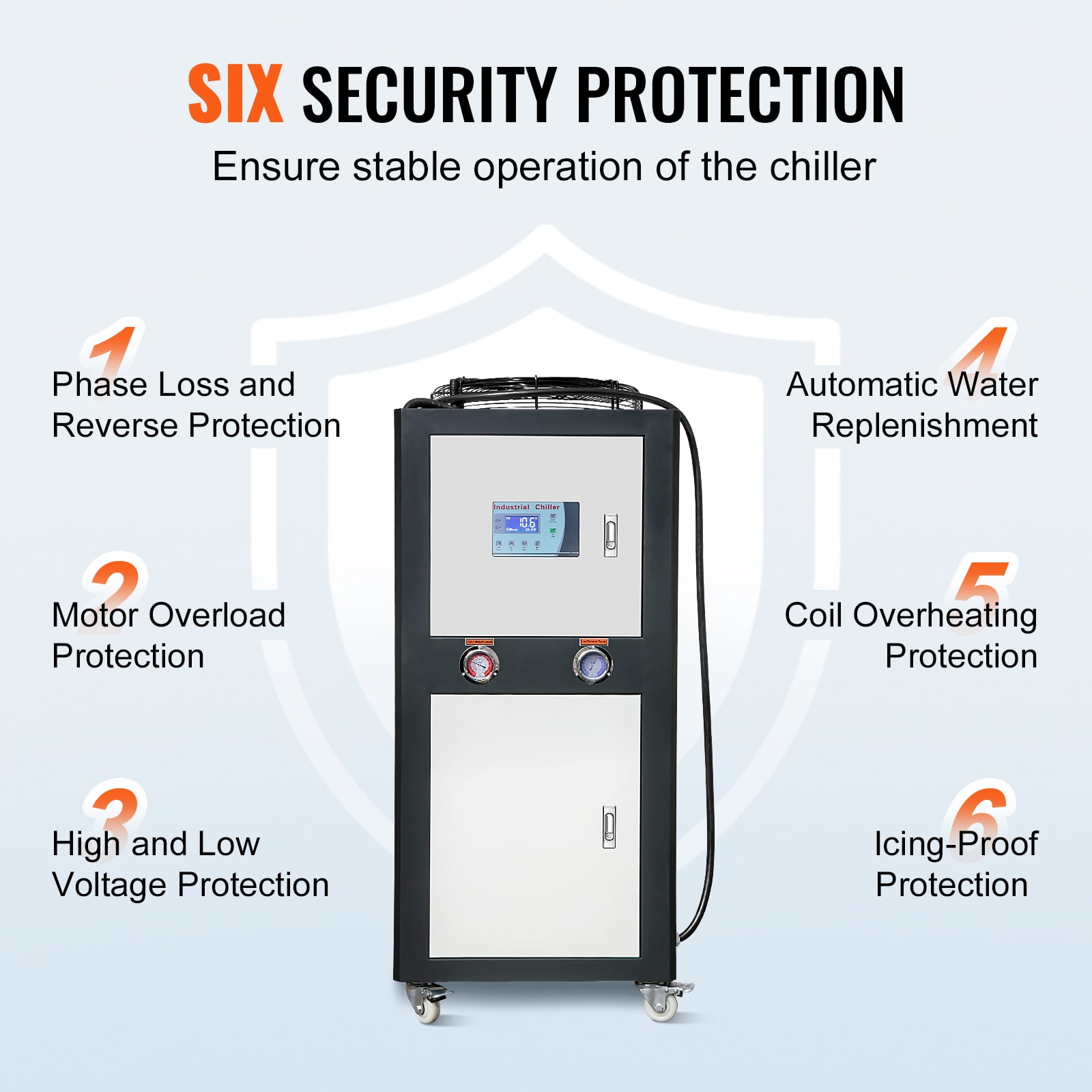 KFFKFF Commercial Water Cooler, 9.4HP 16 Gal Air-Circulated Commercial Water Cooler, 15,100 Kcal/h Chilling Power with Ribbed Condenser Micro-Computer Management 60L Water Reservoir