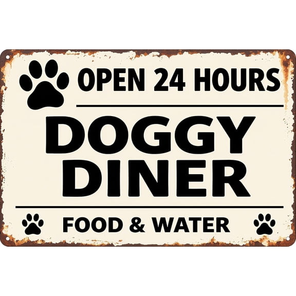 Funny Rustic Vintage Metal Tin Sign, Modern Wall Art Decor Plaque for Dog Food Station, Door Name Plate, Home Patio Garden Bar Garage, 12x8 Inch