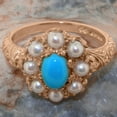 thumbnail image 6 of LBG British Made Solid 10k Rose Gold Natural Turquoise & Cultured Pearl Womens Anniversary Ring - 33 size options - Size 10.25, 6 of 8