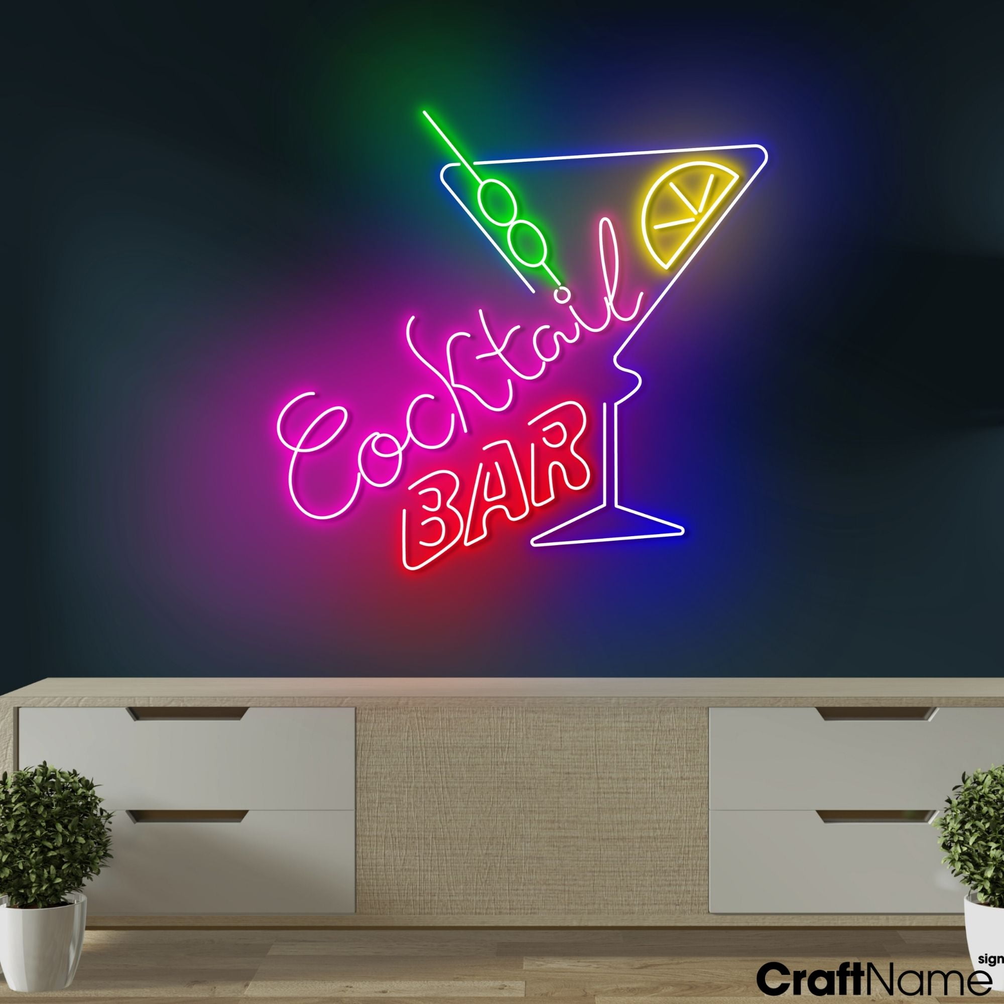 Craftnamesign Cocktail Bar Neon Sign, Open Sign Bar LED Light, Cocktail Bar Wall Art Decor