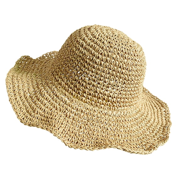 HEVIRGO Women Sun Hat Solid Color Breathable Lightweight Sunscreen Beach Hat for Travel Beige Straw