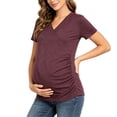 thumbnail image 2 of Noric Women V Neck Short Sleeve Maternity Nursing T-Shirt Side Ruched Slim Fit Pregnancy Soft Casual Pullover Top, 2 of 9
