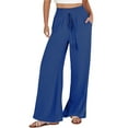 thumbnail image 3 of DDAPJ pyju Womens Cotton Linen Casual Summer Pants Smocked High Waisted Drawstring Wide Leg Pants Dressy Palazzo Pants with Pockets Sales of Today Blue M, 3 of 6