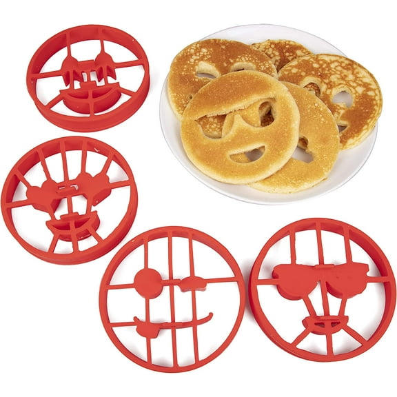 Emoji Pancake Molds and Egg Rings (4 Pack) for Kids AND Adults - Reusable Silicone Smiley Face Maker Doubles as Cookie Maker Set