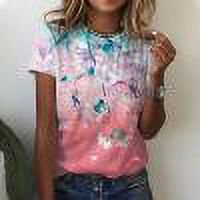 Chemises à Manches Courtes pour Femmes Hauts d'Été Tendance 2023 Mode Féminine Hauts Imprimés Décontractés Coupe Ample T-Shirts Blouse Imprimée Col Rond