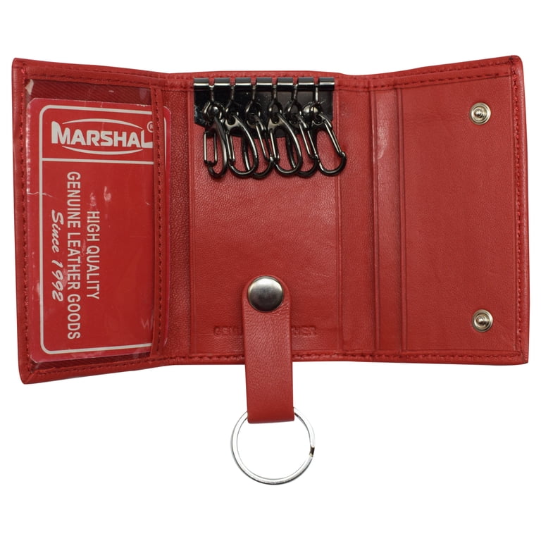 HTC Snap Key Holder red stone 黒レザー Genuine Leather Keychain Key Holder Ring with 6 Hooks Snap Closure