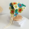 thumbnail image 4 of Pañuelo para la cabeza Skymirror estilo francés retro para niña, tejido a crochet, banda para el pelo con estampado de flores, tejido de punto, ajuste ajustable, 4 of 8