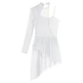 thumbnail image 6 of TiaoBug Women's Lyrical Ballet Contemporary Dance Ice Skating Asymmetrical Dress White XL, 6 of 7