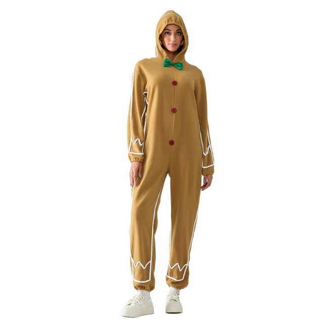 Gupgi Christmas Family Matching Outfit Set Kid Adult Gingerbread Man Jumpsuit One Piece Hooded Romper