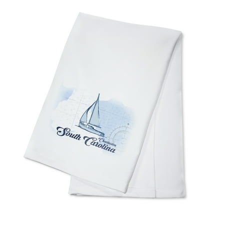 Coastal Carolinas Small Boat Charleston, South Carolina - Sailboat - Blue - Coastal Icon - Lantern Press Artwork (100% Cotton Kitchen Towel) ()