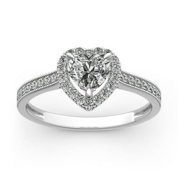 Empire Jewel Excellent 1.6 Ct Heart Cut Simulated Diamond Ring Wedding Rings - 14K White Gold Plated Solitaire Ring - Stacking Heart Shape Halo Engagement Ring for Women - Heart Shape Proposal Ring