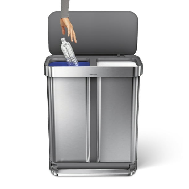 simplehuman 58L/15.3G Dual Compartment Recycling Bin, Stainless