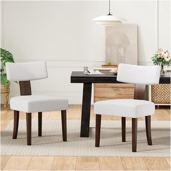 JERFIT 2-Pack Modern Upholstered Dining Chairs, Armless Side Chairs with Curved Back, Solid Wood Frame for Kitchen Dining Room Set, Beige and Walnut Finish
