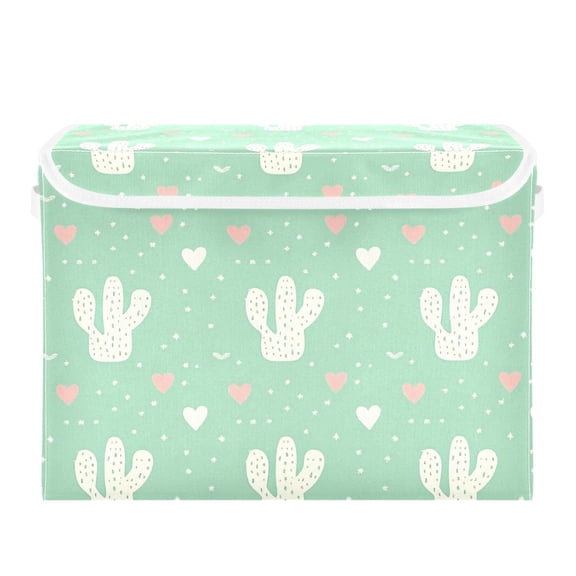 Valentine Cute Cactuses Hearts Foldable Storage Bin with Lid and Handle Collapsible Storage Box 16.5 x 12.6 x 11.8 inches