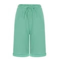 thumbnail image 4 of fatyb Women's Casual Shorts Elastic Waist Knee Length Shorts Solid Color Drawstring Shorts with Pockets, 4 of 6