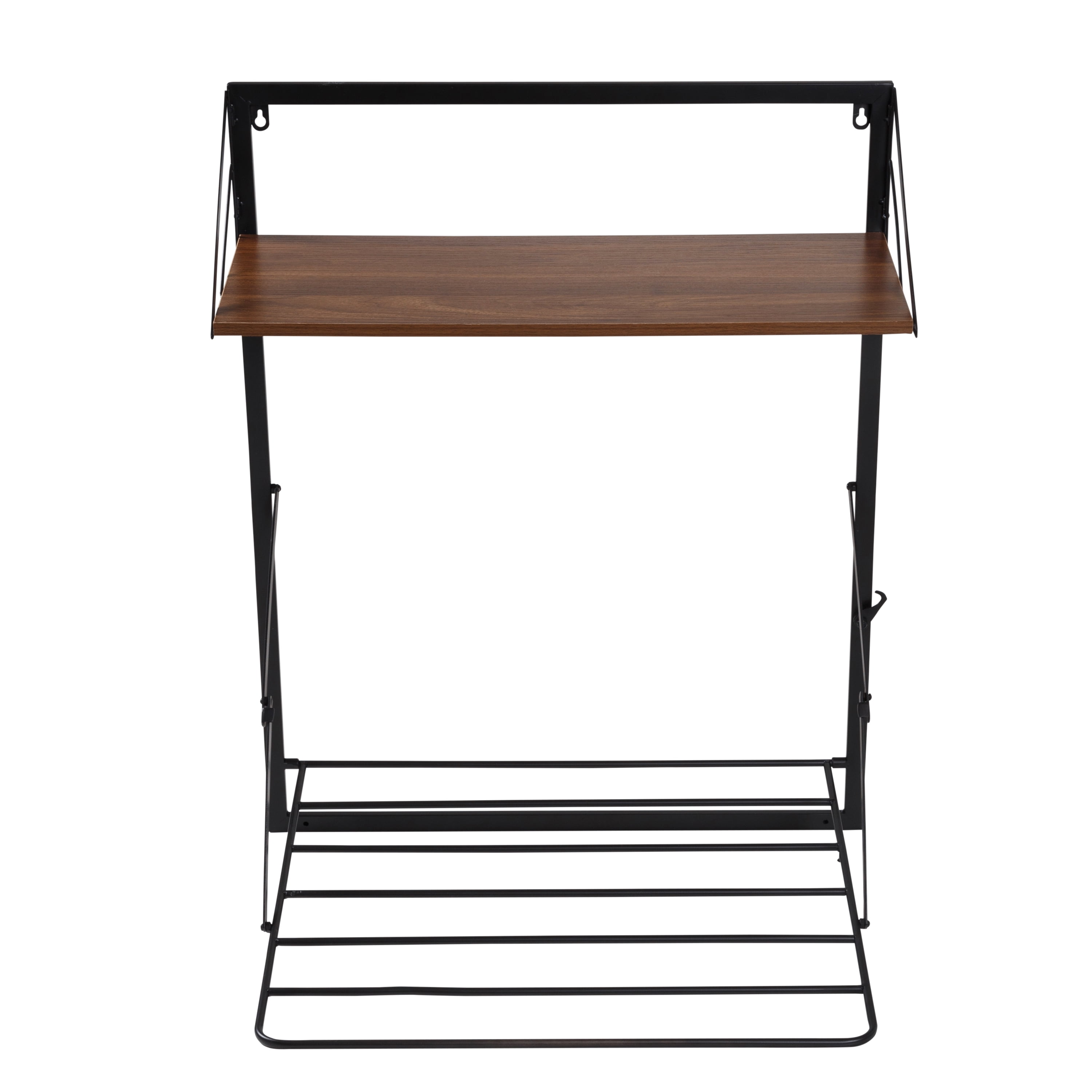 Honey-Can-Do Steel Over-the-Door or Wall Mount Folding Clothes Drying Rack with Shelf, Black/Walnut