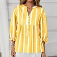 thumbnail image 2 of Trendy Striped Tops for Women 3/4 Length Puff Sleeve Dressy Casual V Neck Blouses Loose Button Up Shirts (XL, Yellow), 2 of 6
