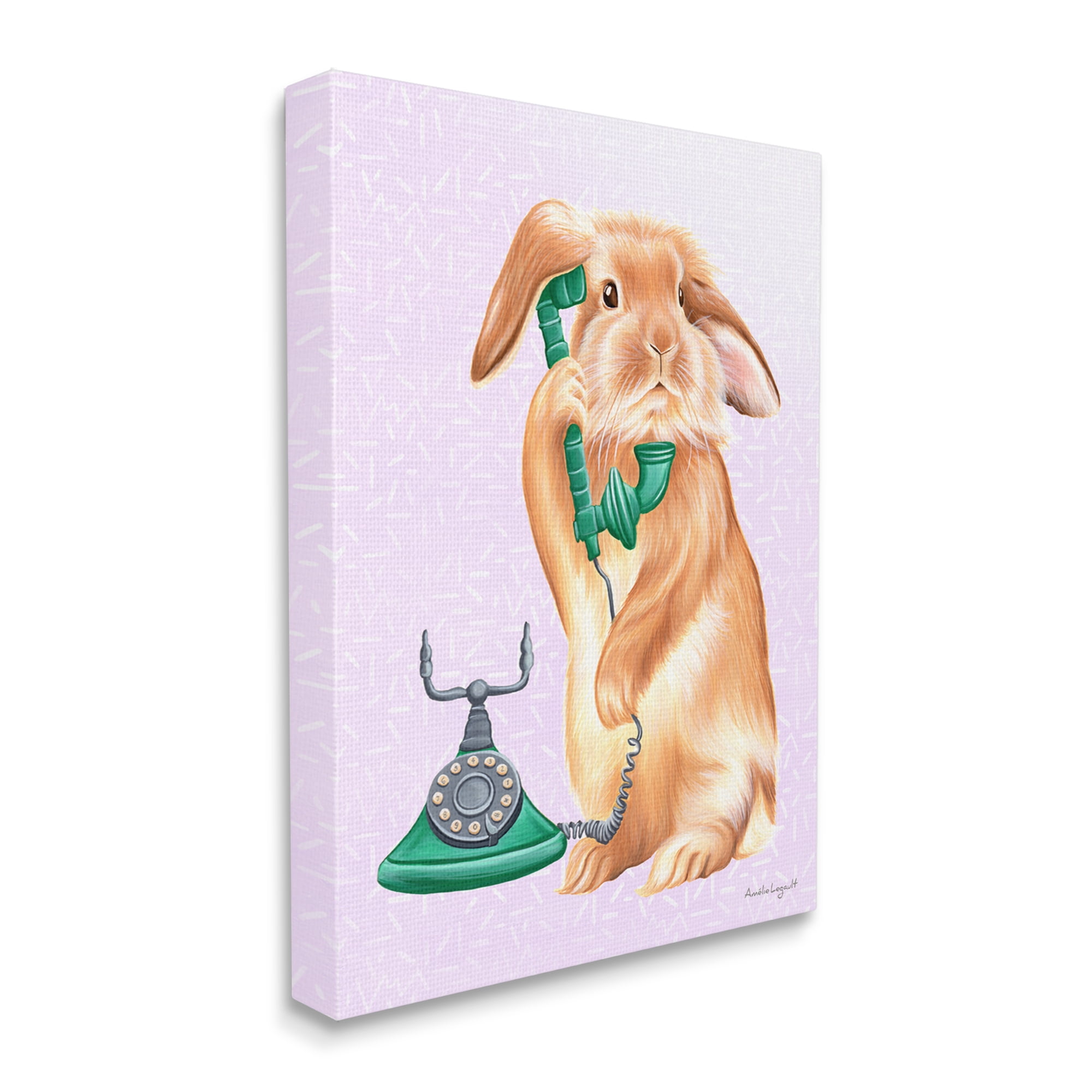 Stupell Industries Fluffy Bunny Rabbit Talking Green Rotary Phone Graphic Art Gallery Wrapped Canvas Print Wall Art, Design by Amelie Legault
