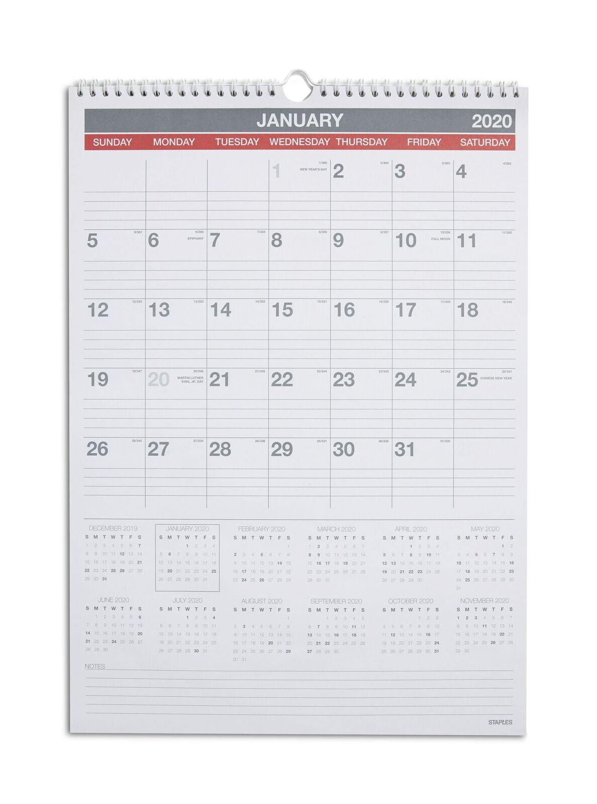Staples 2020 12" x 17" Monthly Wall Calendar 12 Months 24374926