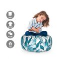 thumbnail image 2 of Leaves Storage Toy Bag Chair, Exotic Brazilian Forest Foliage in Vintage Style Illustration, Stuffed Animal Organizer Washable Bag, Small Size, Aqua Dark Teal and White, by Ambesonne, 2 of 3