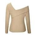 thumbnail image 5 of HAPIMO Sales Women Asymmetrical Neck Shirts Loose Casual Long Sleeve Solid Skew Collar Casual Blouse T-shirt Strapless Tops Teen Grils Fashion Clothes Khaki M, 5 of 8