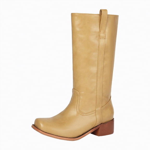 enyan Women's Knee-High Boots Women's Mid Calf Boot,Round Toe Low Heel Comfort Slouchy Bootie with Side Zipper Yellow,Size 8