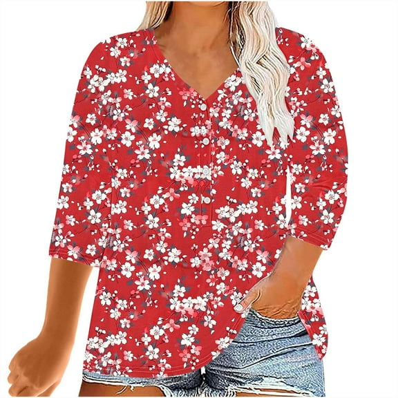 Womens Blouses Fall 2025 Plus Size Tops Cotton 3X Fall 3/4 Sleeve Shirts 2025 Cropped Blouses Dressy Casual Plus Size 3X