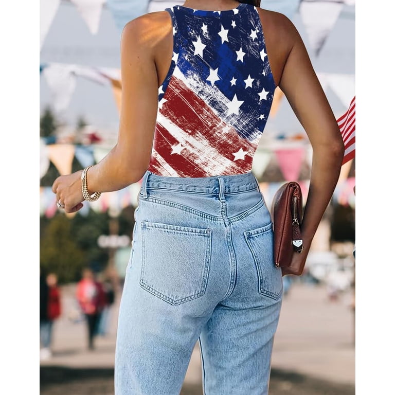 Women's American Flag Crop Top - Sleeveless Patriotic Tank, 4th Of July Vest, USA Flag Print