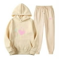 thumbnail image 2 of Feancey Two Piece Jogger Sets for Women Valentines Day Hoodie Suits Cute Heart Printed Sweatshirts and Jogging Pants Lounge Set Sweatsuits 2 Piece Beige S, 2 of 6