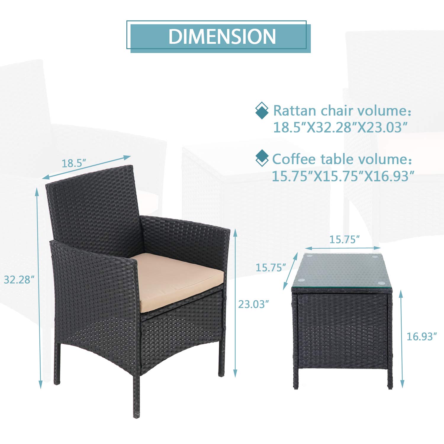 Brown Cushion All Weather Black Wicker And Glass Side Table Suncrown 3 Piece Patio Bistro Outdoor Furniture Set Bistro Sets Patio Lawn Garden