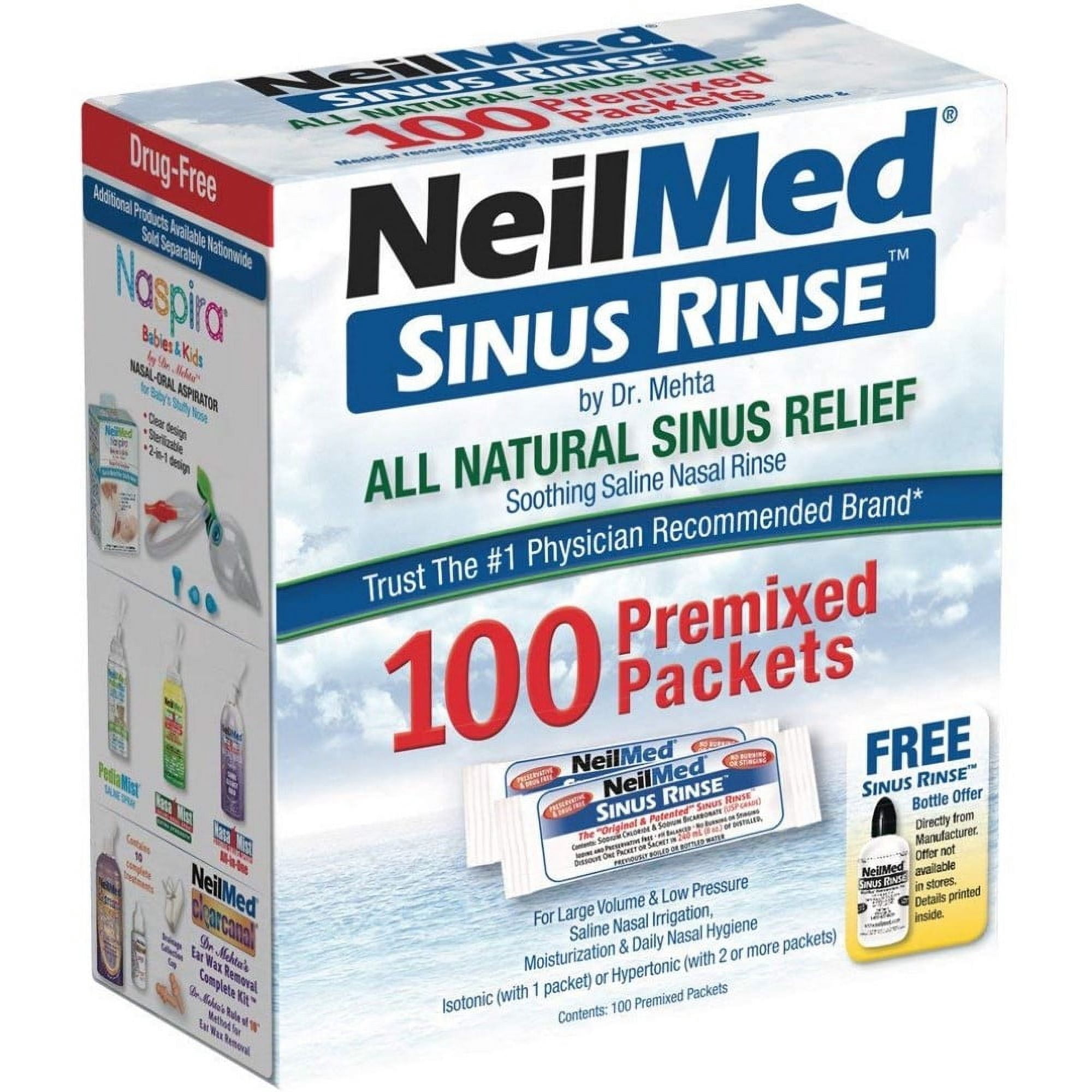 NeilMed Sinus Rinse All Natural Relief 100 Regular Mixture Packets (Pack of 2)