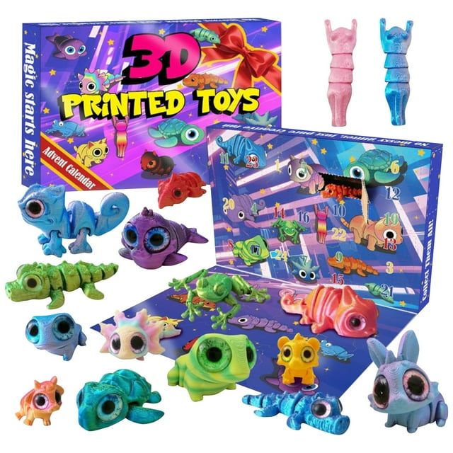 3D Printed Animals Toys,Mini Figures Cool Stuff Desk Pet,Christmas Advent Calendar For Kids,Birthday Gift For Boys And Girls,Party Favors,Including Dragons,Axolotl,Rabbit,Turtle,Frog,Etc.