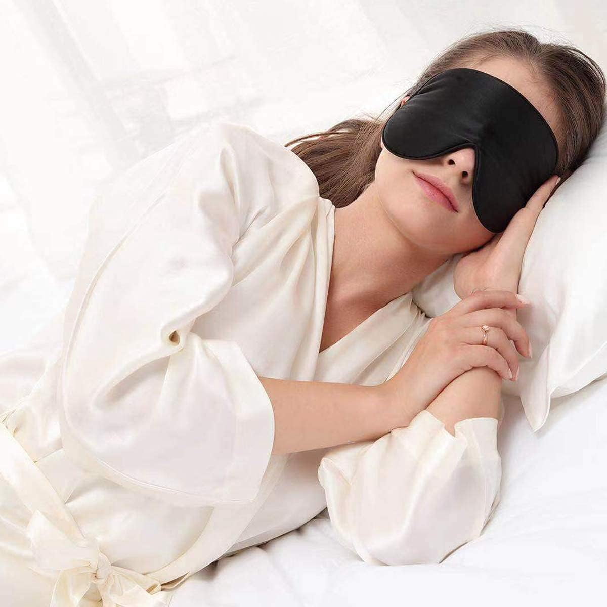 Wraparound Style  Silk Eye Mask, Wide Headband and Large Coverage Sleeping Mask for Full Blackout and Sound-muffling, Black