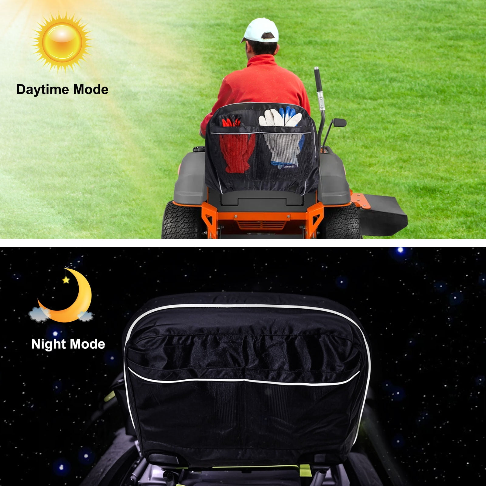 TSV Lawn Mower Seat Cover, Universal Waterproof Riding Mower Tractor Seat Cover with Pocket, Gray