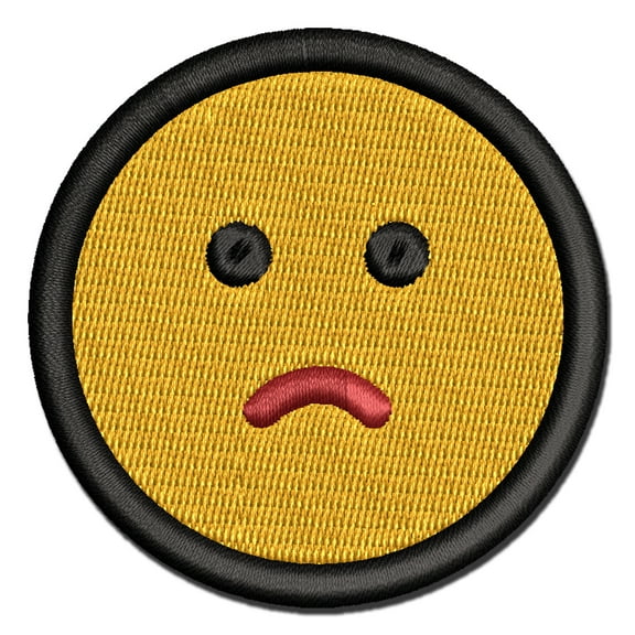 Sad Frown Face Emoticon Applique Multi-Color Embroidered Iron-On Patch - 2.5 Inch Small