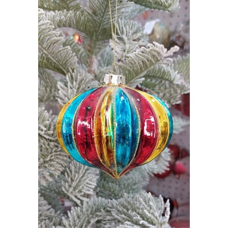 Multicolor Striped Glass Ball Christmas Ornament Wizardi F07M10-2