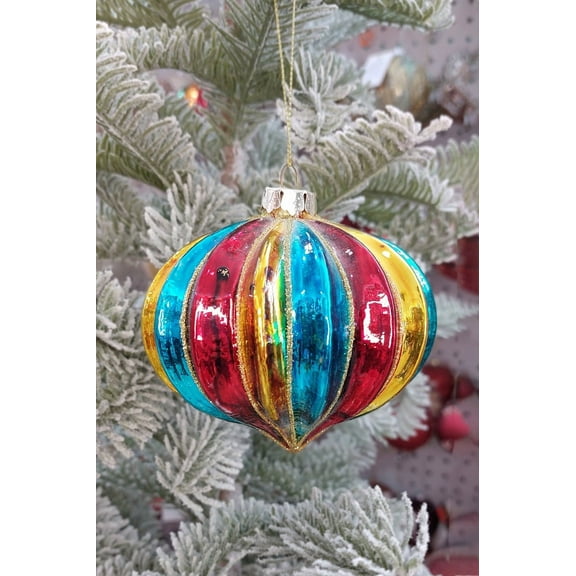 Multicolor Striped Glass Ball Christmas Ornament Wizardi F07M10-2