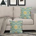 thumbnail image 3 of Teal Yellow Boho Pillow Covers 20 X Inch Bohemian Ethnic Carpet Style Vintage Flower Print Decorative Throw Pillows Outdoor Linen Square Cushion Case Farmhouse Decor Set of 2, 3 of 6