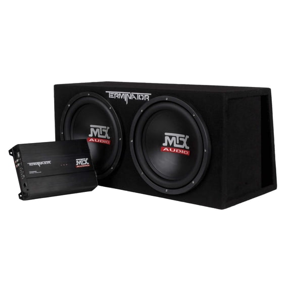 MTX TNP212DV Caja de subwoofer de doble carga de 12 pulgadas y 2000 vatios con amplificador