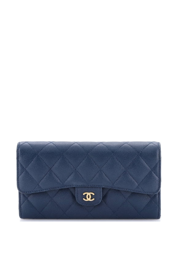 Pre-Owned CC Gusset Classic Flap Wallet Quilted Caviar Long By Rebag