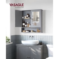 Modern Bathroom Wall Cabinet with 2 Mirrored Doors & Adjustable Shelf, Open Storage Compartment, Wall-Mounted, 5.1 x 22.2 x 23 Inches, Dove Gray