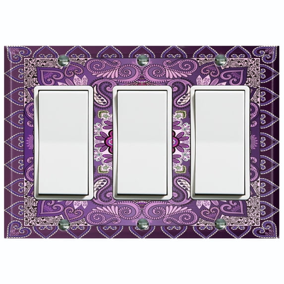 Metal Light Switch Plate Cover Elegant Purple Mandala Flower Tile Pattern TIL065
