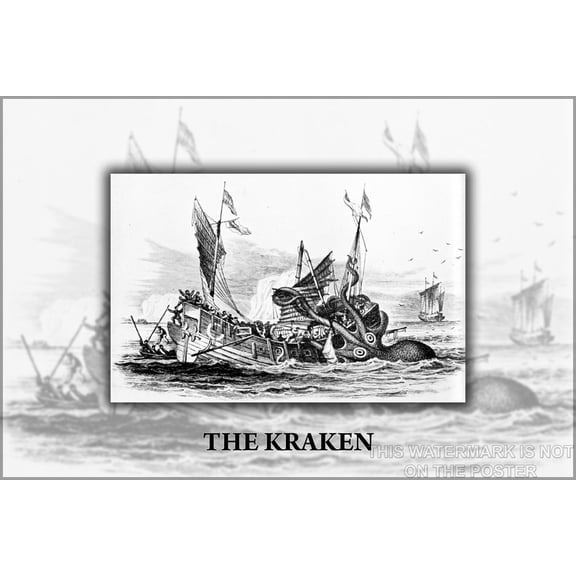 24"x36" Gallery Poster, kraken Pierre Dnys de Montfort's giant squid sea monster mouse mat